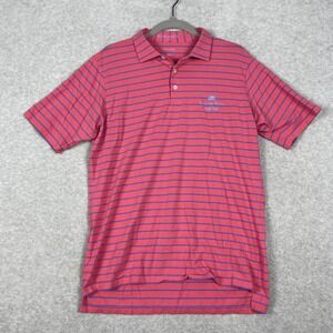 B‎ Draddy Golf Polo Shirt Mens M Pink Stripe Embroidered Preppy Performance